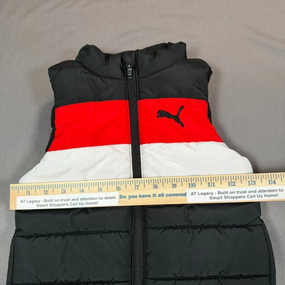 Puma Kids Puffer Vest Black Red White Colorblock Zip Sleeveless 1333175 XXS‎ 3/4